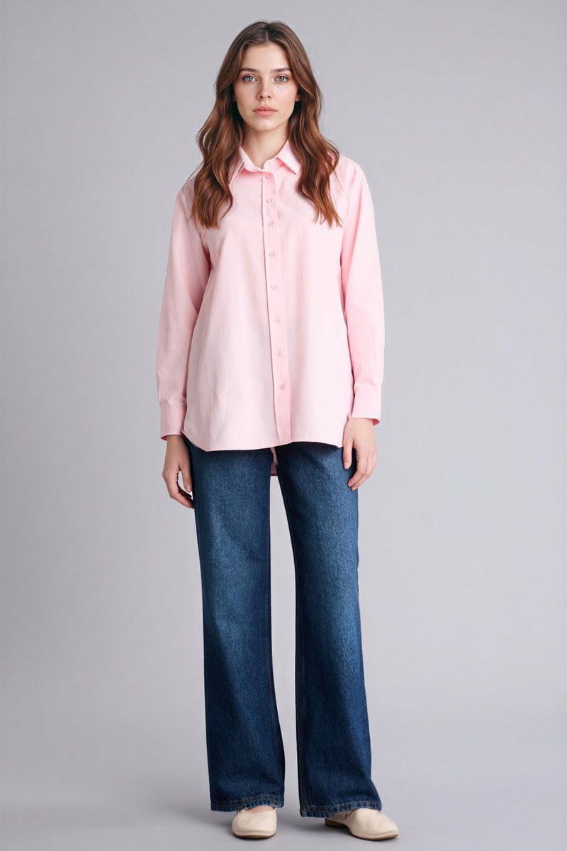 DeFacto Pink Woman Regular Fit Poplin Long Sleeve Tunic Casual - Image 2